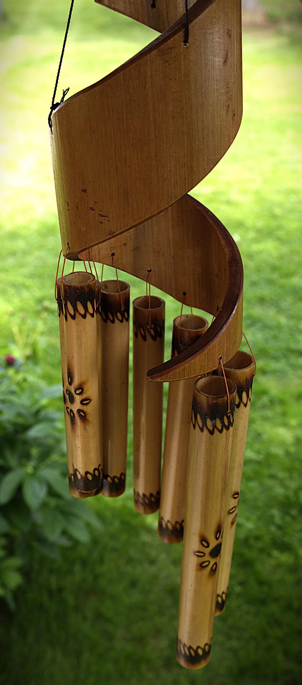 Handcrafted Spiral Bamboo Wind Chime | Natural Outdoor Garden Decor, Meditation Space Soothing Tones