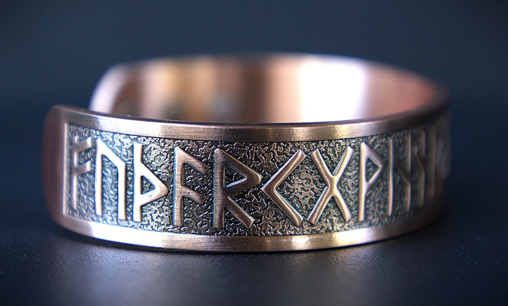 Handcrafted Viking Rune Bracelet for Men, Strength Honor Protection, Magnetic Copper Cuff, Norse Jewelry, Masculine Gift for Him