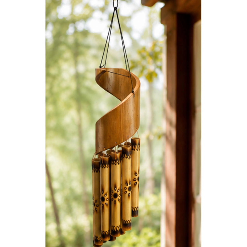 Handcrafted Spiral Bamboo Wind Chime | Natural Outdoor Garden Decor, Meditation Space Soothing Tones