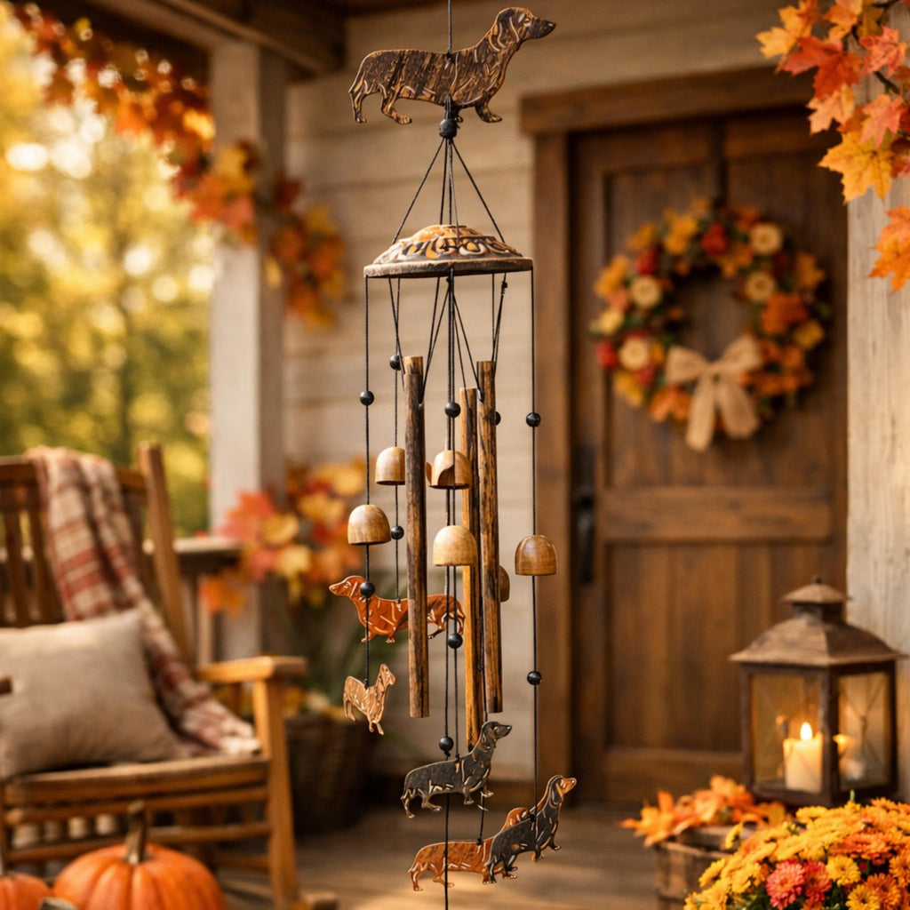 Handcrafted Aluminum Dachshund Wind Chime | Wiener Dog Garden Decor | Soothing Outdoor Melody