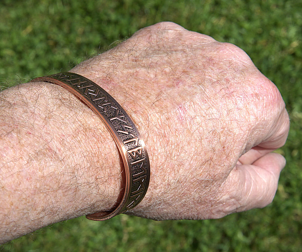 Handcrafted Viking Rune Bracelet for Men, Strength Honor Protection, Magnetic Copper Cuff, Norse Jewelry, Masculine Gift for Him
