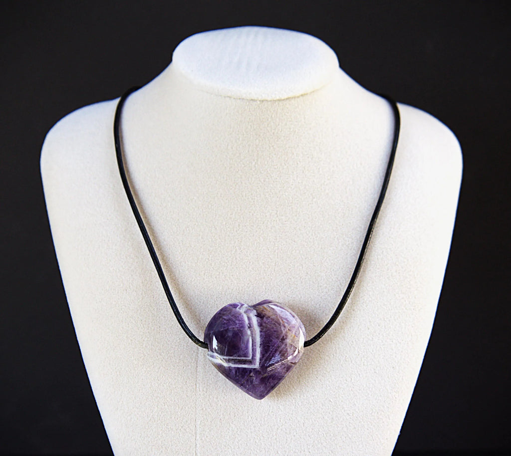 Amethyst Heart Pendant Necklace: Healing Crystal, Boho Chic