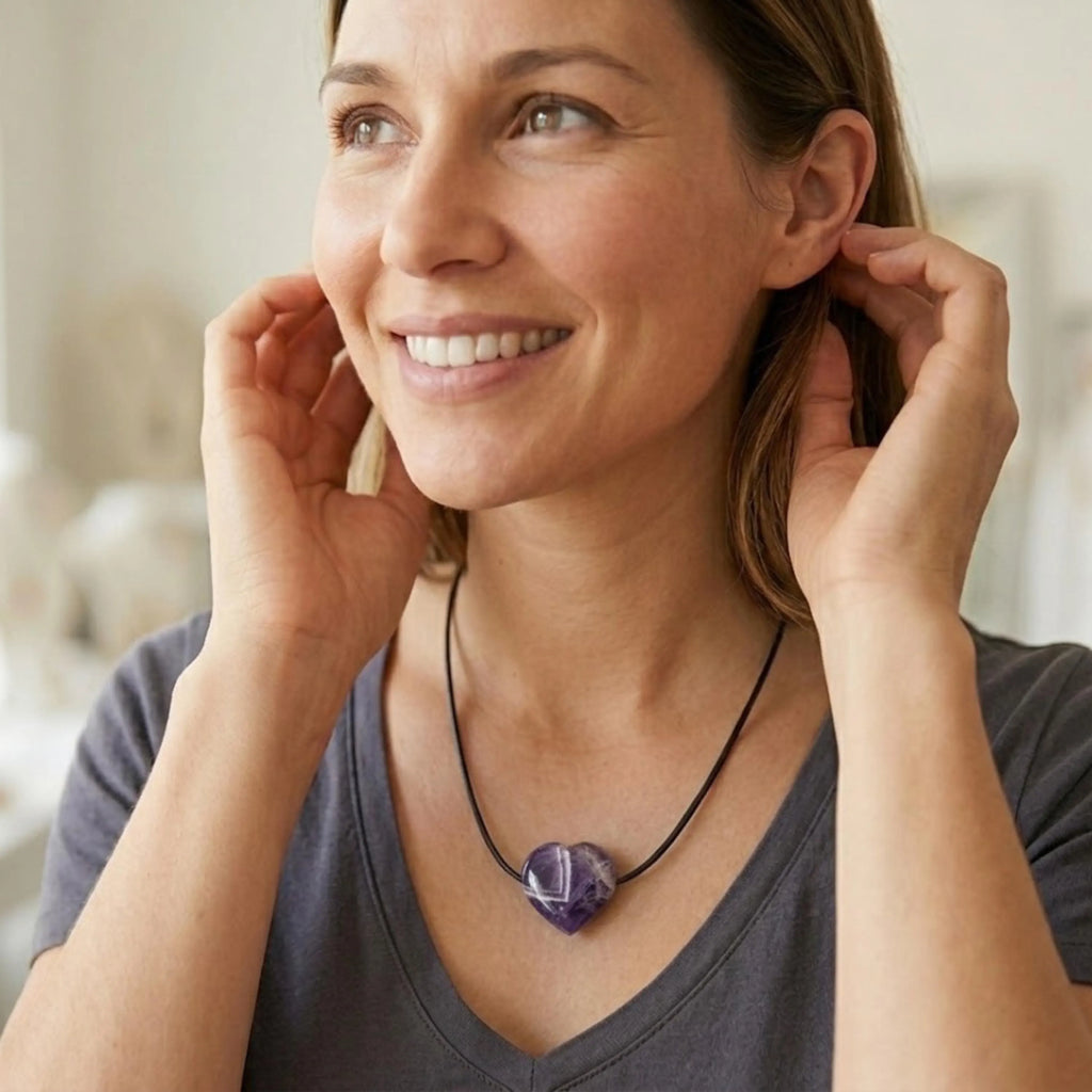 Amethyst Heart Pendant Necklace: Healing Crystal, Boho Chic