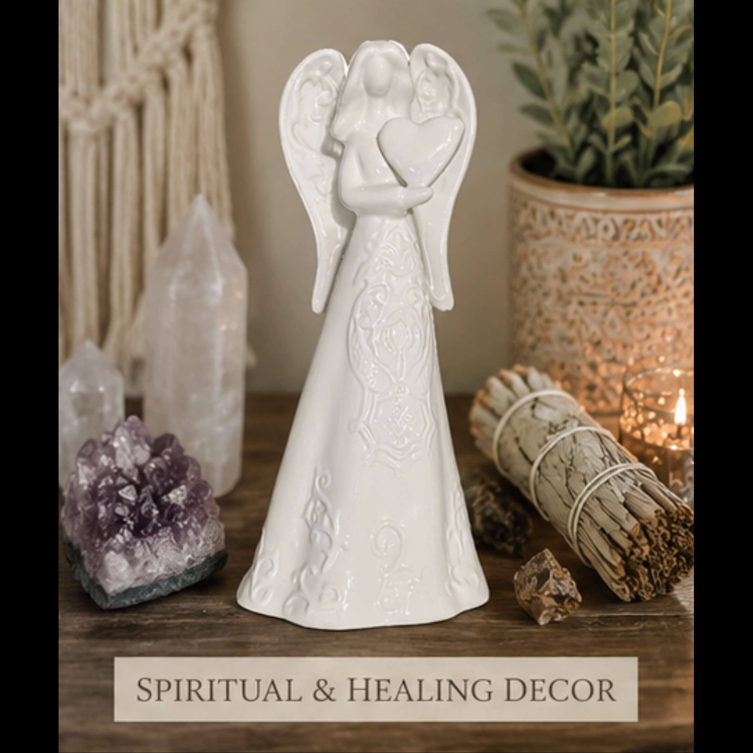 10" Ceramic Angel Holding Heart Figurine | Sympathy & Memorial Gift