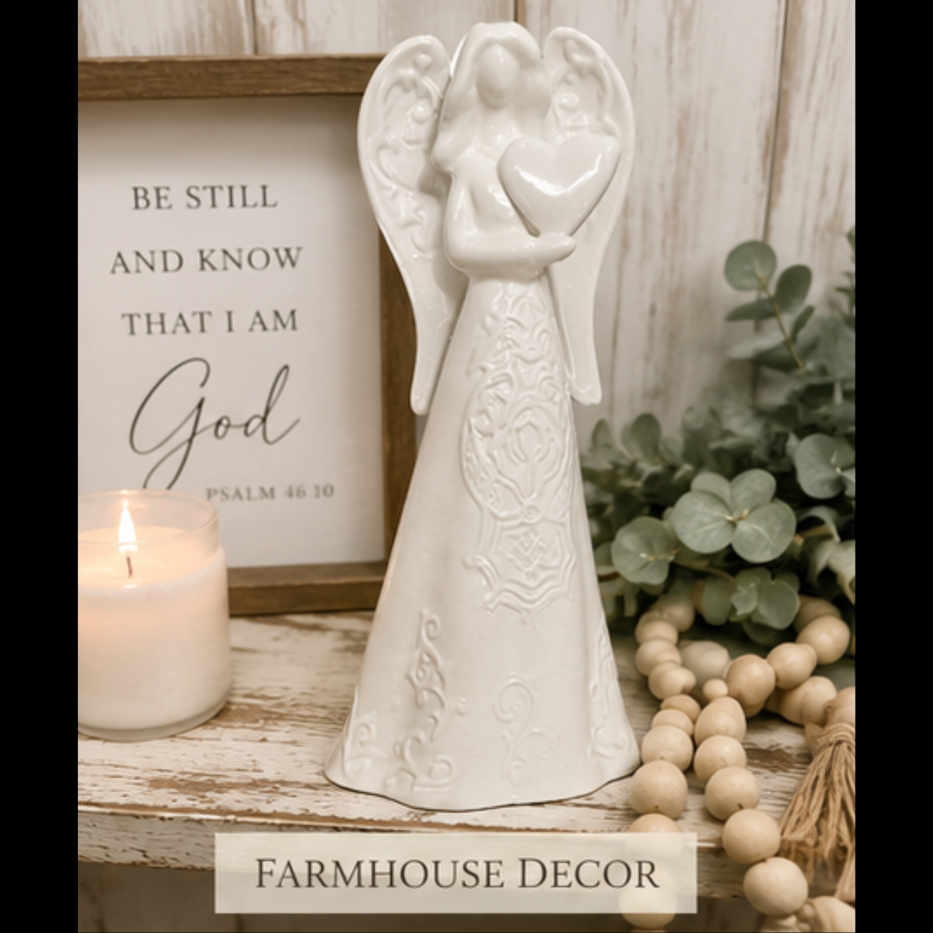 10" Ceramic Angel Holding Heart Figurine | Sympathy & Memorial Gift
