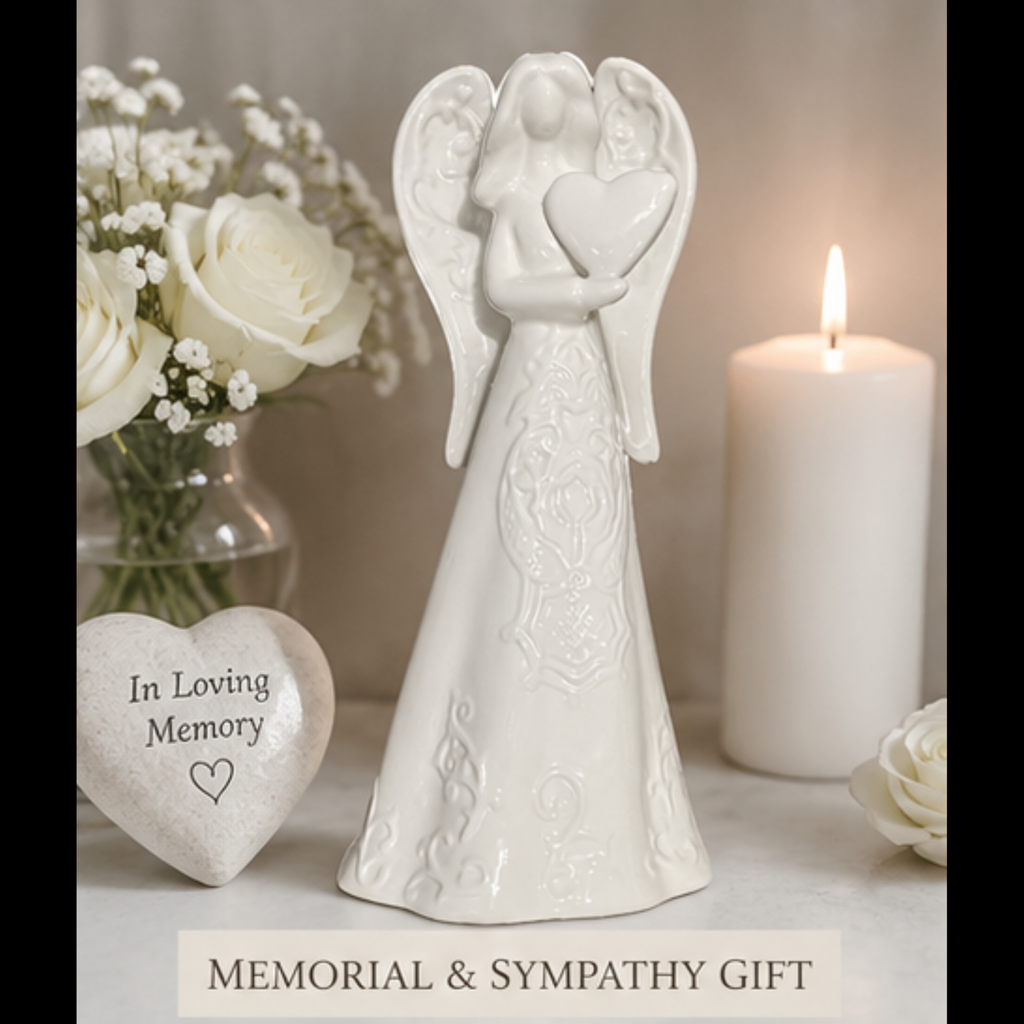 10" Ceramic Angel Holding Heart Figurine | Sympathy & Memorial Gift