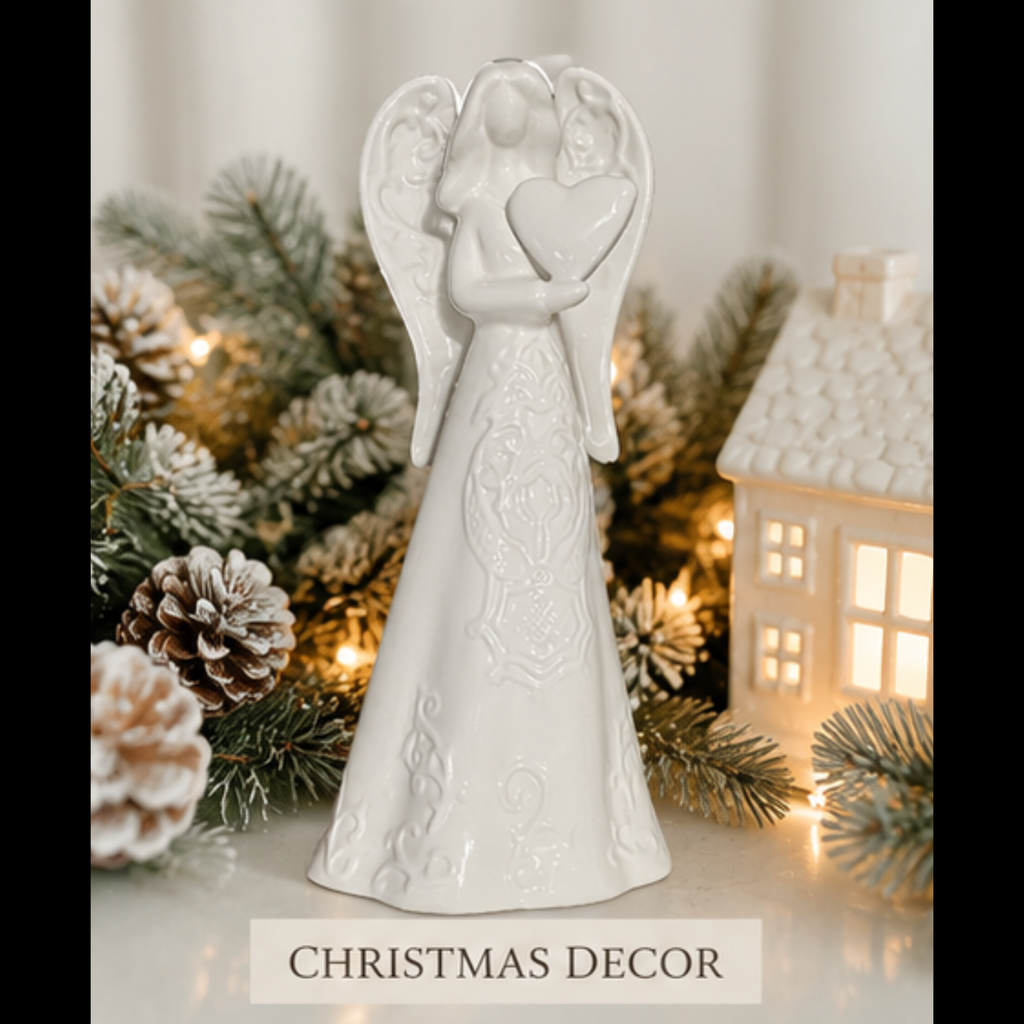10" Ceramic Angel Holding Heart Figurine | Sympathy & Memorial Gift