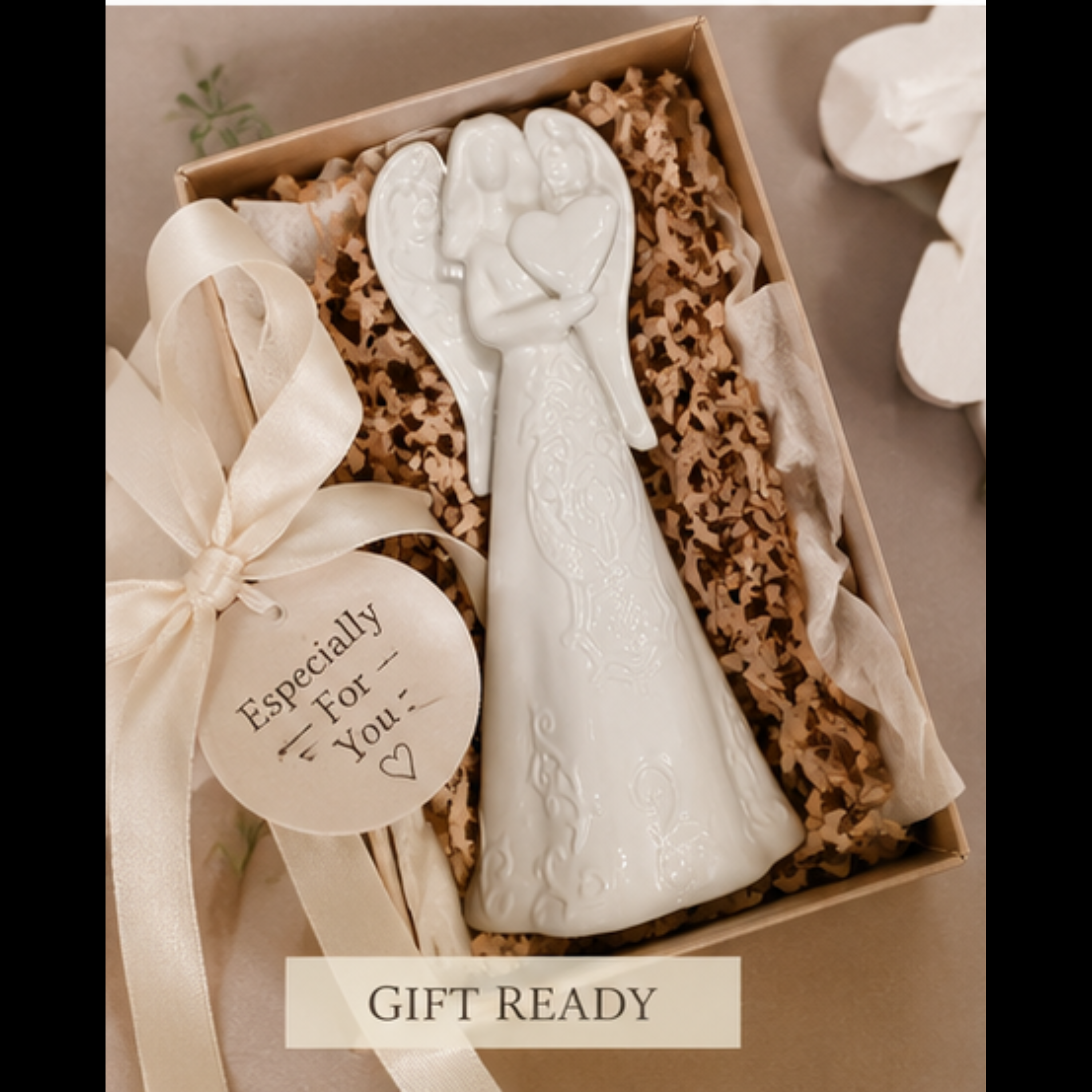 10" Ceramic Angel Holding Heart Figurine | Sympathy & Memorial Gift