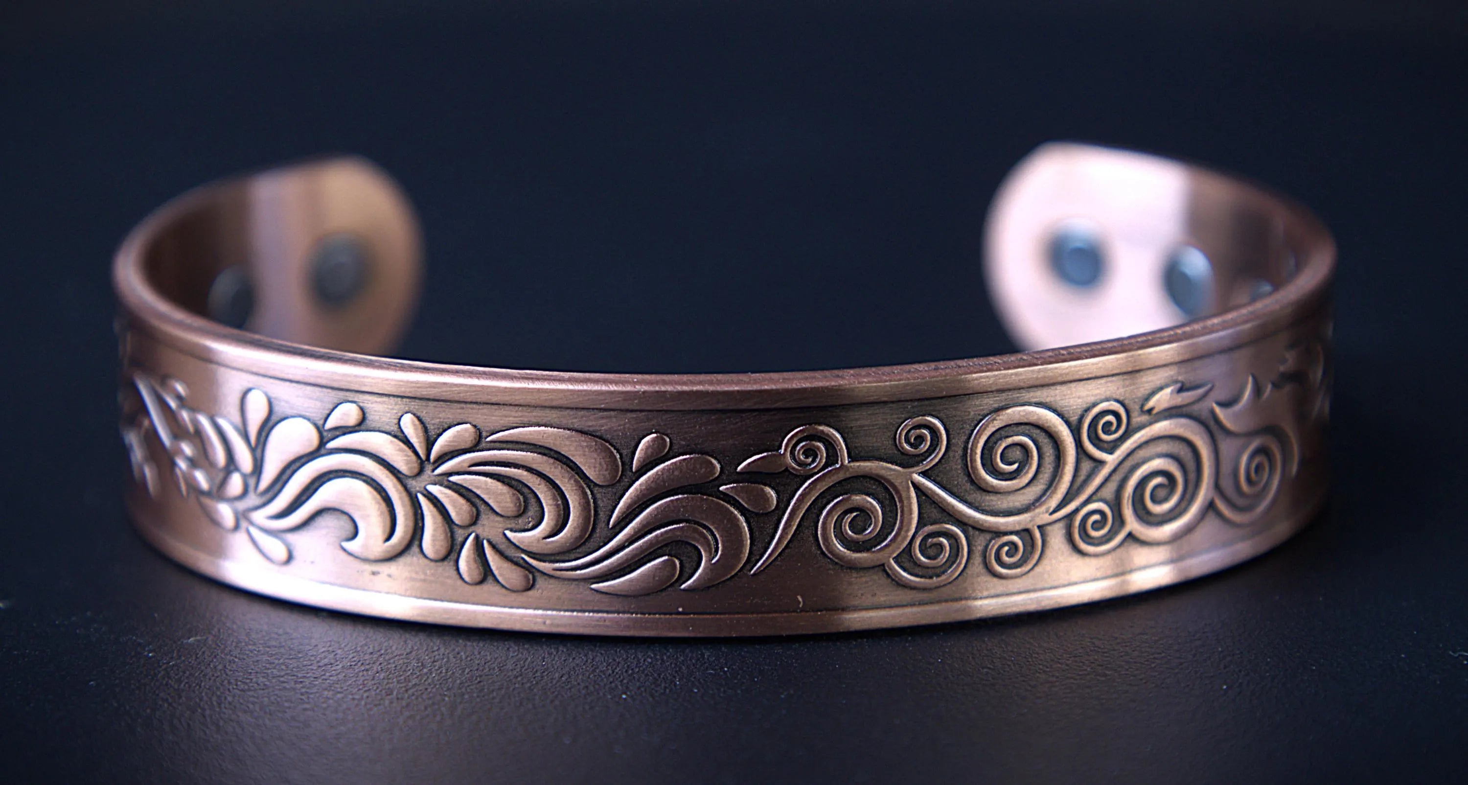 Magnetic Copper Cuff Bracelet for Healing & Balance | 4 Elements Handcrafted Antique Design.