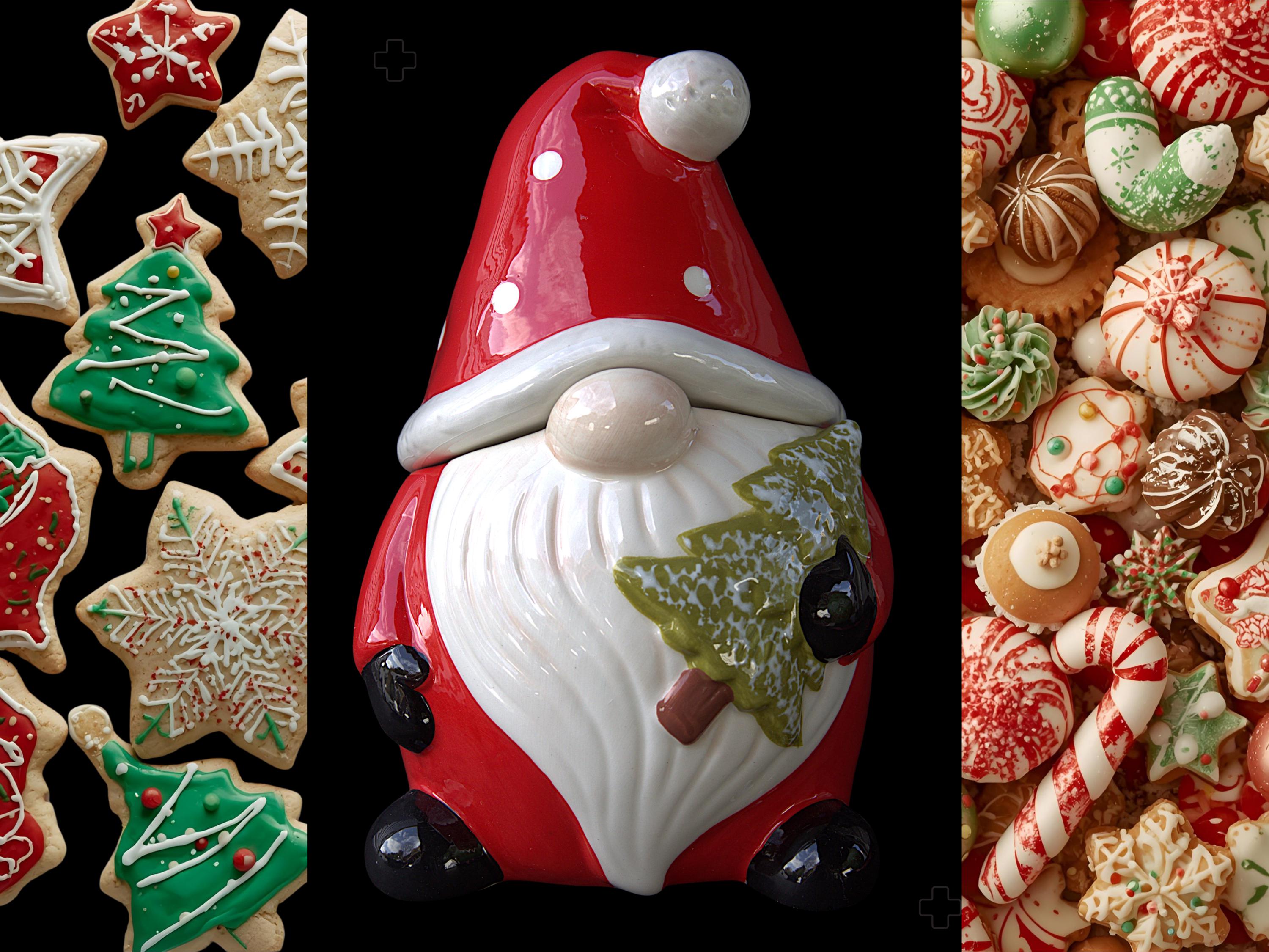 Ceramic Gnome Cookie Jar | Festive Christmas Kitchen Storage | Holiday Cookie Canister | Christmas Gnome Kitchen Decor | Seasonal Gift