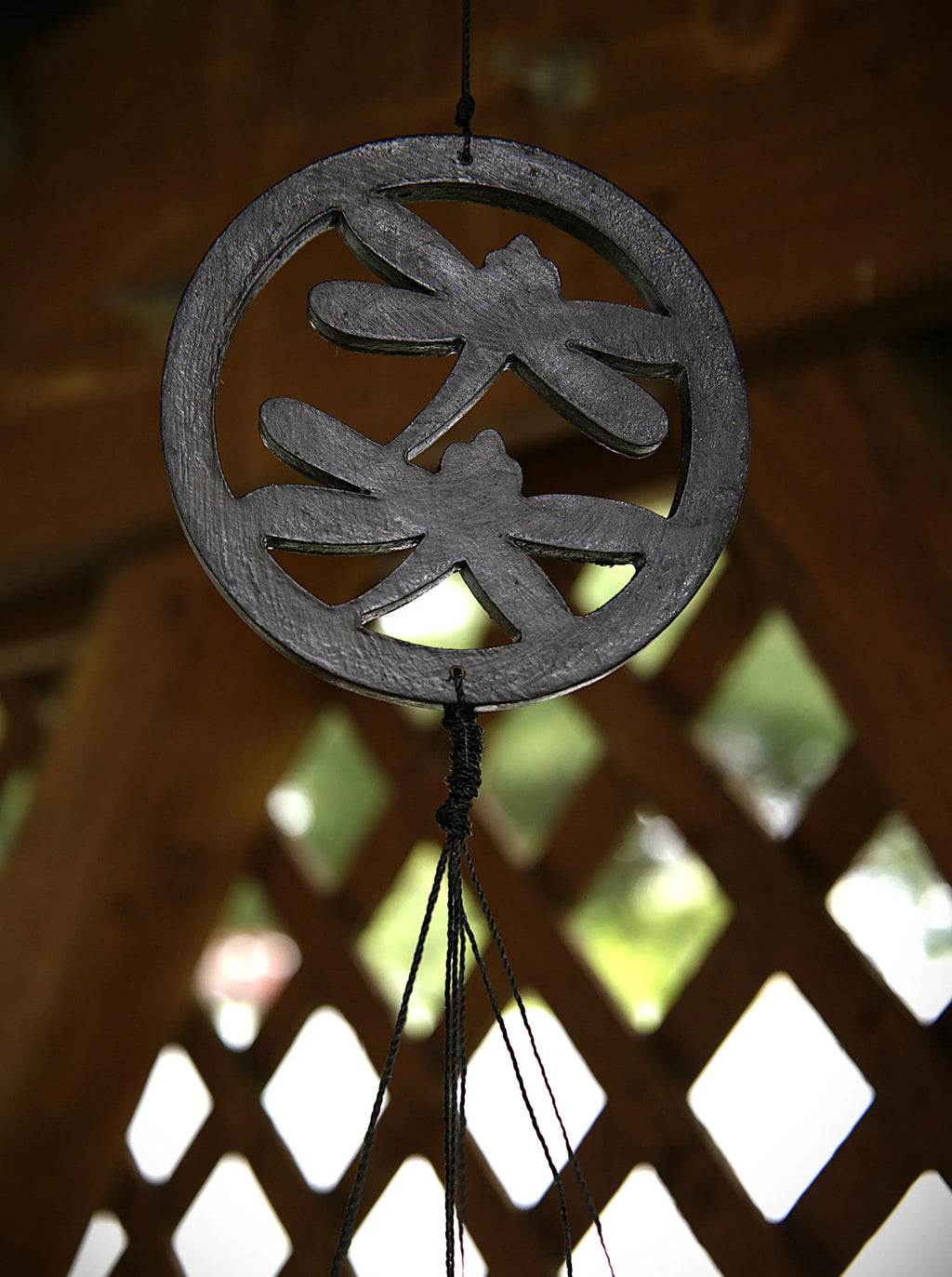 Handcrafted bamboo dragonfly wind chime with a rustic nature-inspired design, creating soothing bamboo tones for outdoor gardens, patios, porches, balconies, meditation spaces, and cottage-style landscaping. Perfect as a unique dragonfly gift, memorial garden decoration, or peaceful backyard accent.