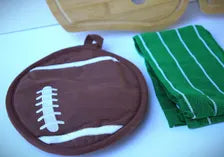 Football Game Day Gift Basket, Helmet Cutting Board, Potholder, Towel, Tongs Set