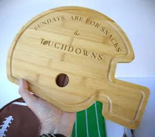 Football Game Day Gift Basket, Helmet Cutting Board, Potholder, Towel, Tongs Set