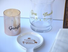 Thanksgiving Gift Basket, Glass Vase, Grateful Candle, Spoon Rest, Napkin Holders (Fall Decor)