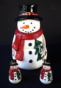 Snowman Cookie Jar with FREE Matching Salt & Pepper Shakers | Christmas Kitchen Decor | Holiday Cookie Storage Canister | Winter Gift Set