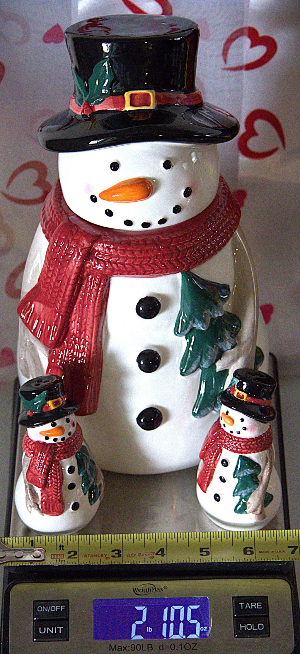 Snowman Cookie Jar with FREE Matching Salt & Pepper Shakers | Christmas Kitchen Decor | Holiday Cookie Storage Canister | Winter Gift Set