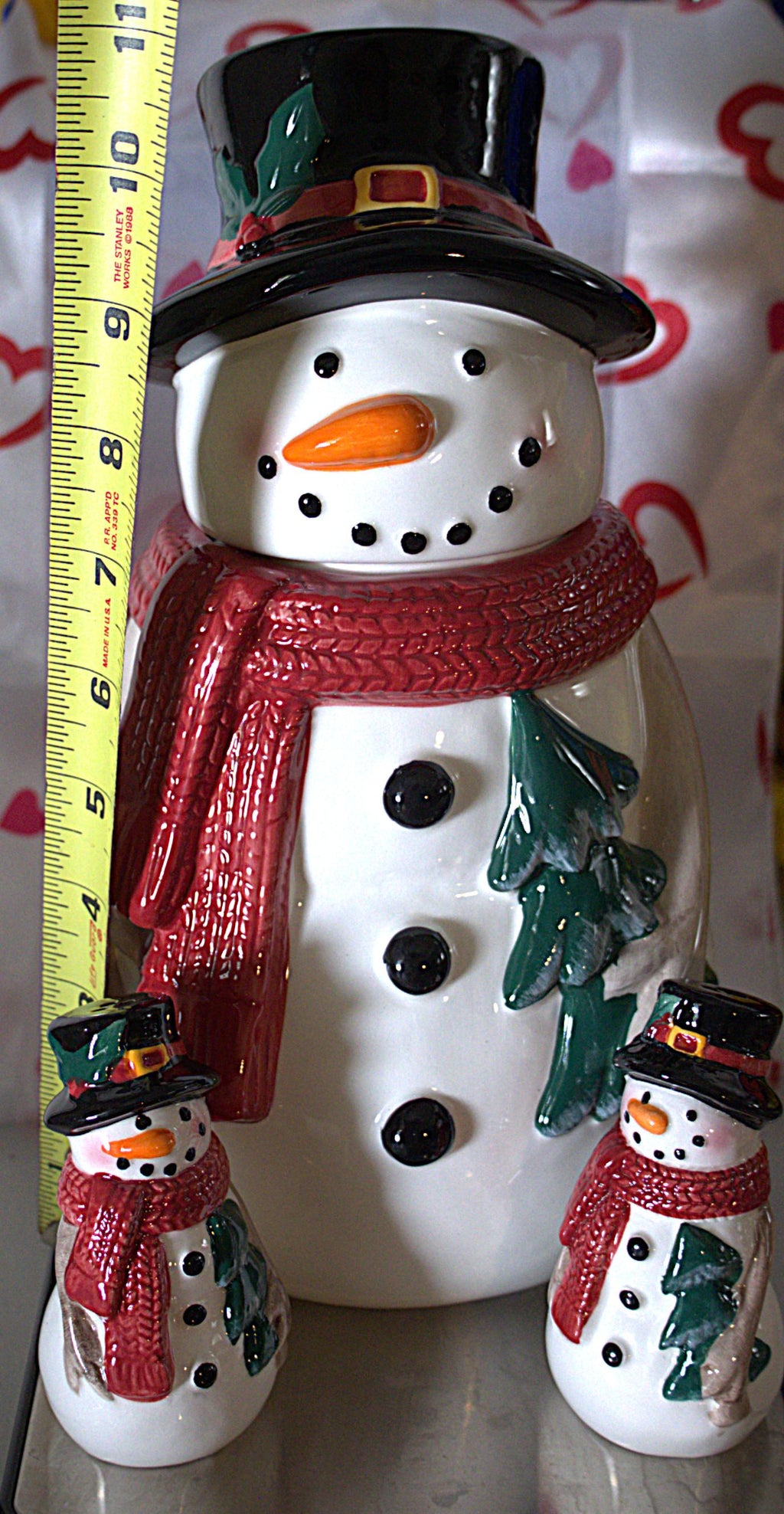 Snowman Cookie Jar with FREE Matching Salt & Pepper Shakers | Christmas Kitchen Decor | Holiday Cookie Storage Canister | Winter Gift Set