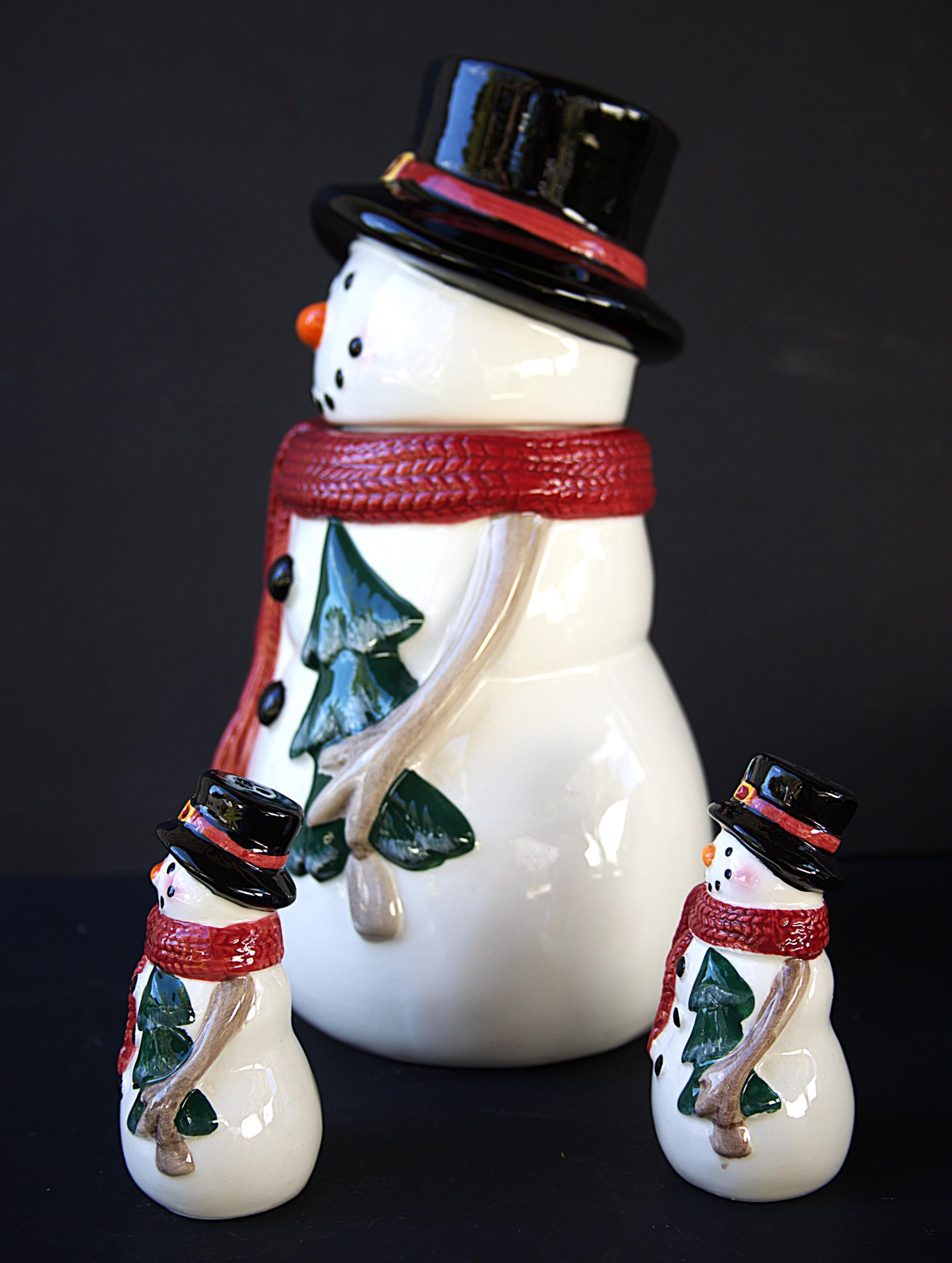 Snowman Cookie Jar with FREE Matching Salt & Pepper Shakers | Christmas Kitchen Decor | Holiday Cookie Storage Canister | Winter Gift Set