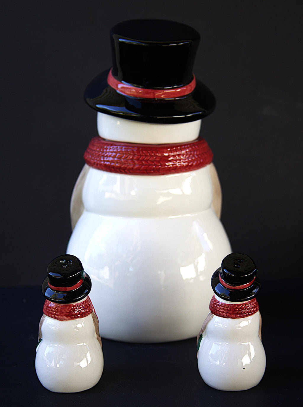Snowman Cookie Jar with FREE Matching Salt & Pepper Shakers | Christmas Kitchen Decor | Holiday Cookie Storage Canister | Winter Gift Set