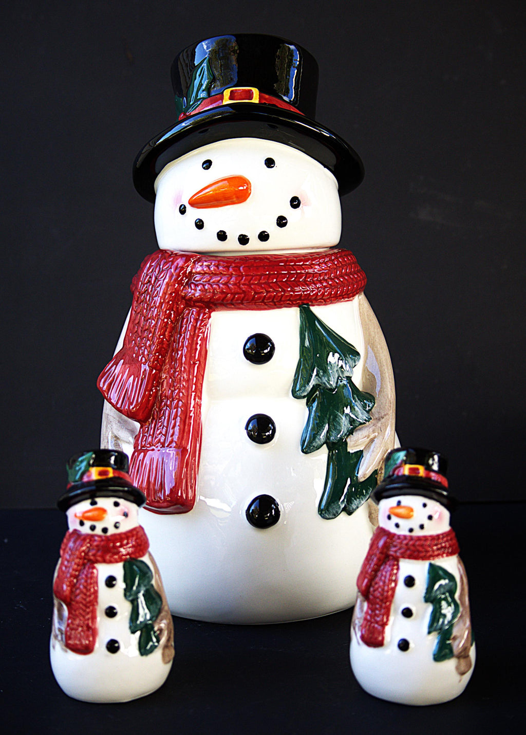 Snowman Cookie Jar with FREE Matching Salt & Pepper Shakers | Christmas Kitchen Decor | Holiday Cookie Storage Canister | Winter Gift Set