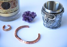Viking Gift Set – Norse Shot Glass Set, Copper Celtic Knot Cuff Bracelet, Rune Twist Bracelet, Amethyst Geode & Clear Quartz Crystal