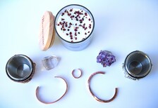 Viking Gift Set – Norse Shot Glass Set, Copper Celtic Knot Cuff Bracelet, Rune Twist Bracelet, Amethyst Geode & Clear Quartz Crystal
