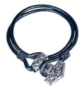Black Leather Viking Hammer Mjolnir Bracelet, Norse Mythology Wrap Jewelry