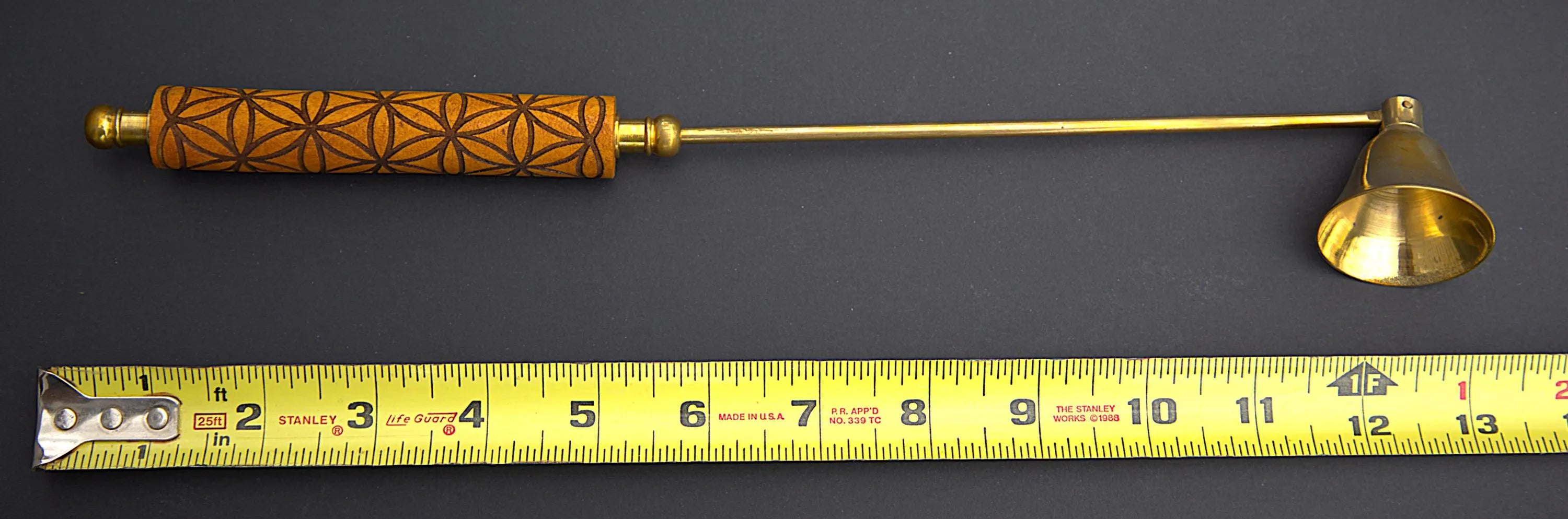 Engraved Wooden Handle Candle Snuffer – Artisan Flower of Life Brass Extinguisher, Meditation Altar Tool