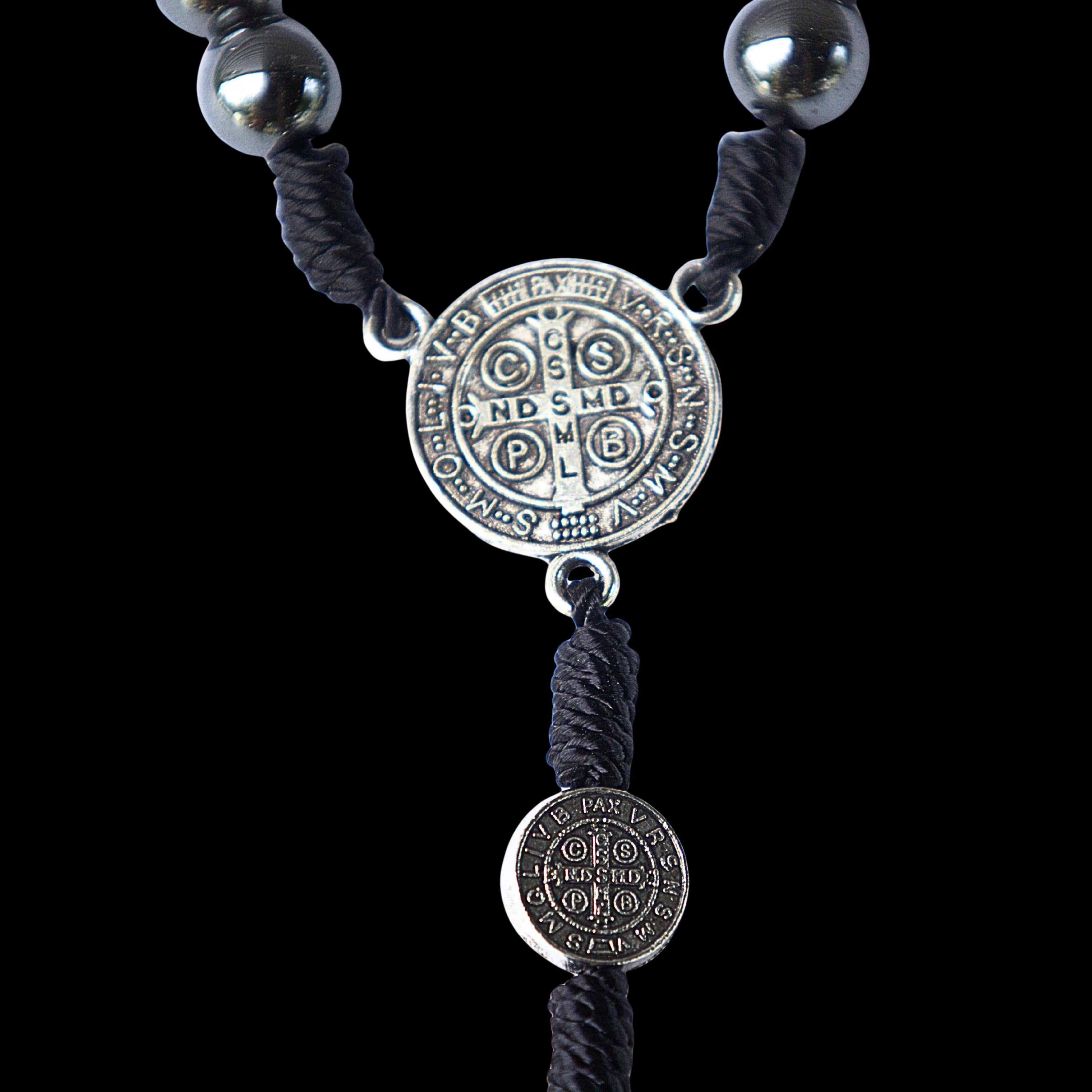 Handcrafted Vintage Hematite Rosary Necklace | Durable Paracord, Catholic Prayer Beads