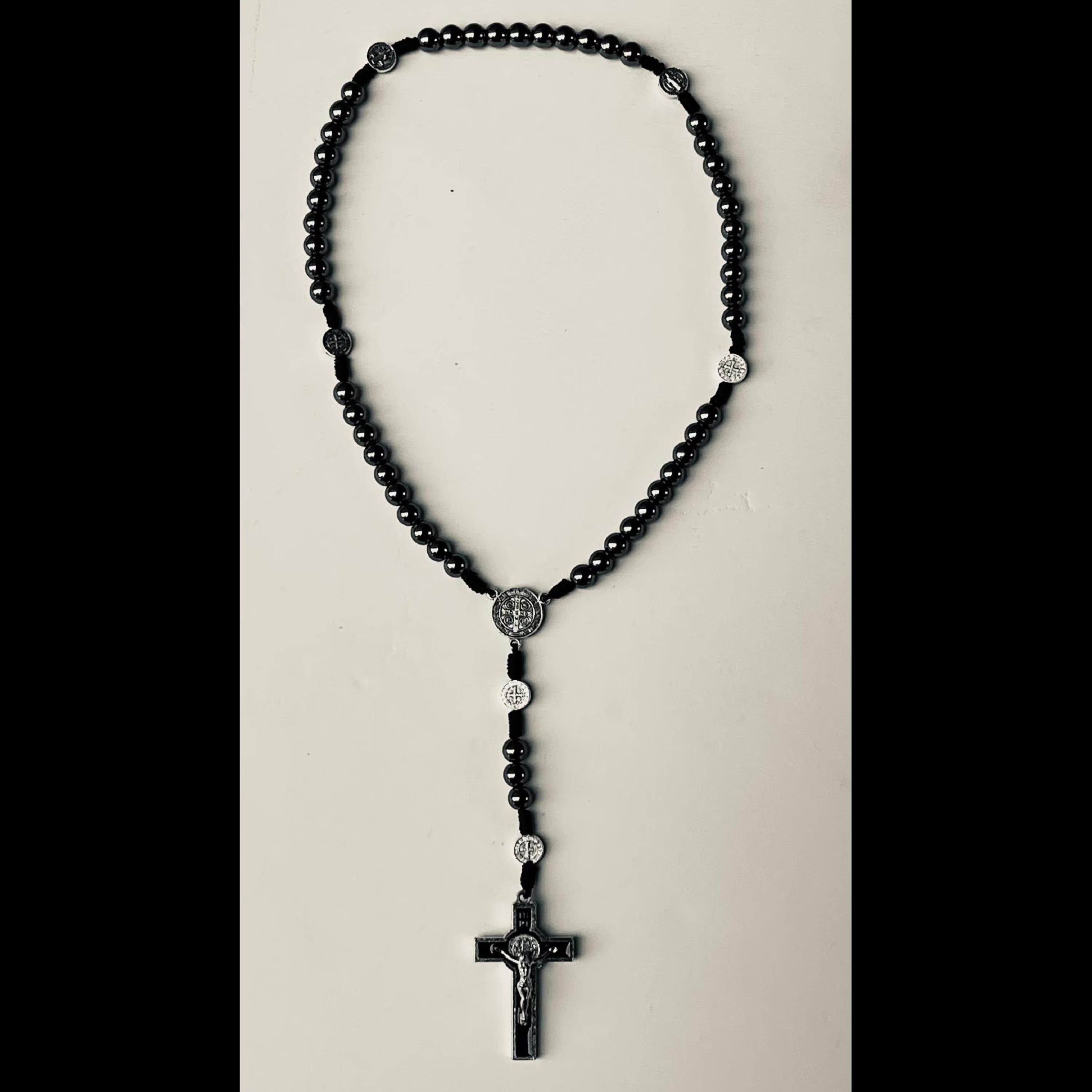 Handcrafted Vintage Hematite Rosary Necklace | Durable Paracord, Catholic Prayer Beads