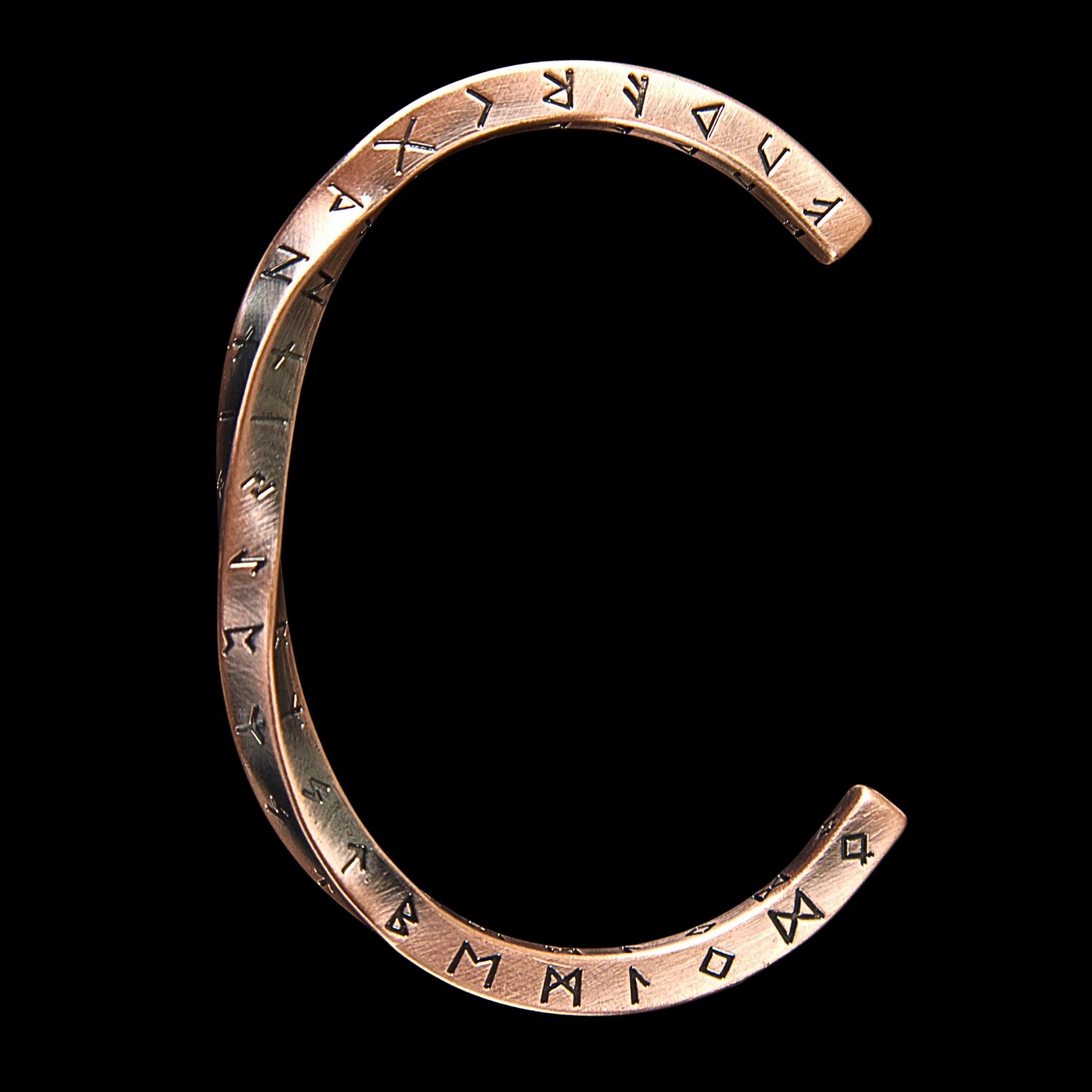 Viking Twist Cuff Bracelet: Stainless Steel, Copper Nordic Runes, Handmade Finish