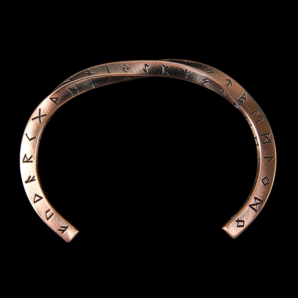 Viking Twist Cuff Bracelet: Stainless Steel, Copper Nordic Runes, Handmade Finish