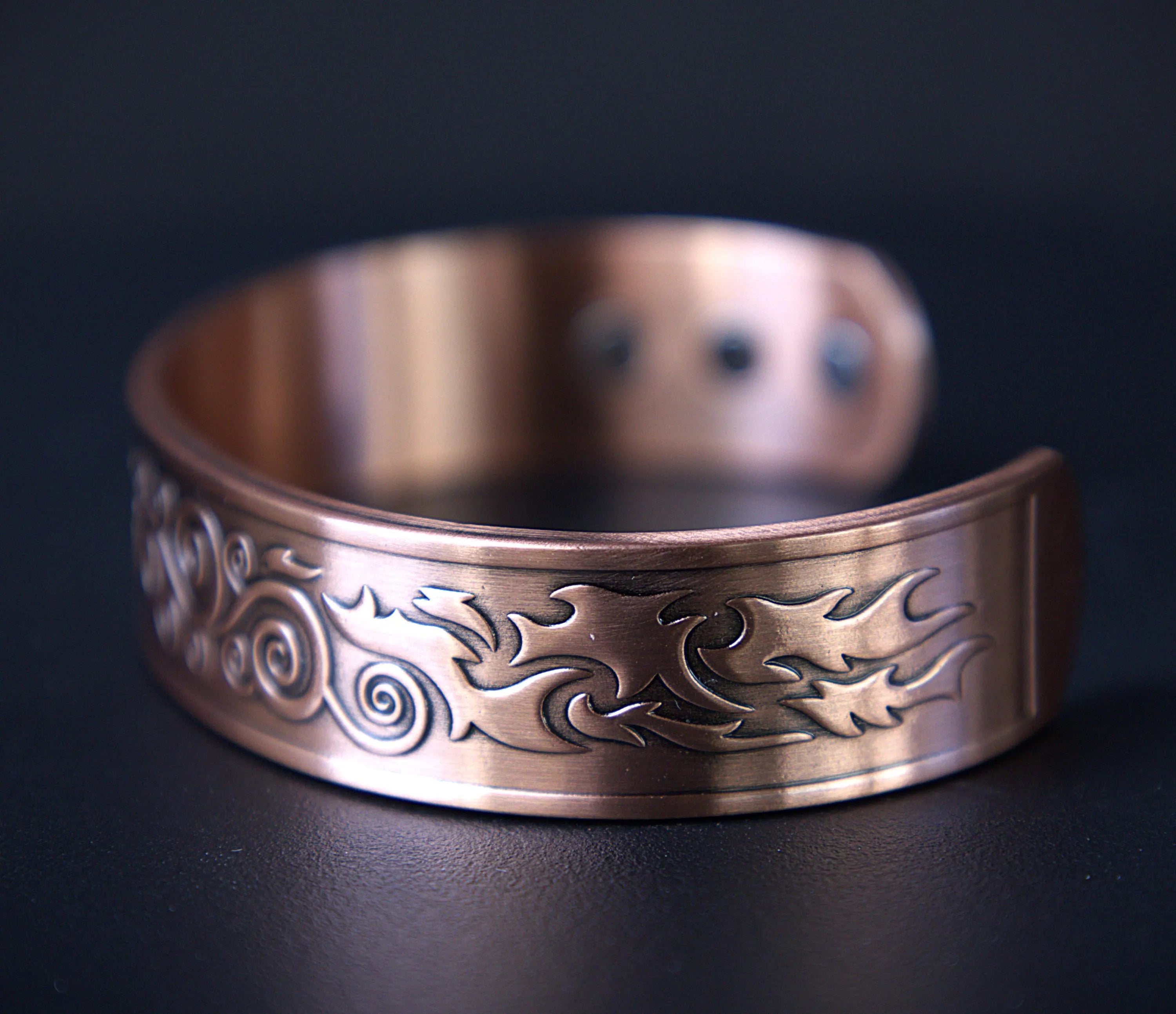 Magnetic Copper Cuff Bracelet for Healing & Balance | 4 Elements Handcrafted Antique Design.