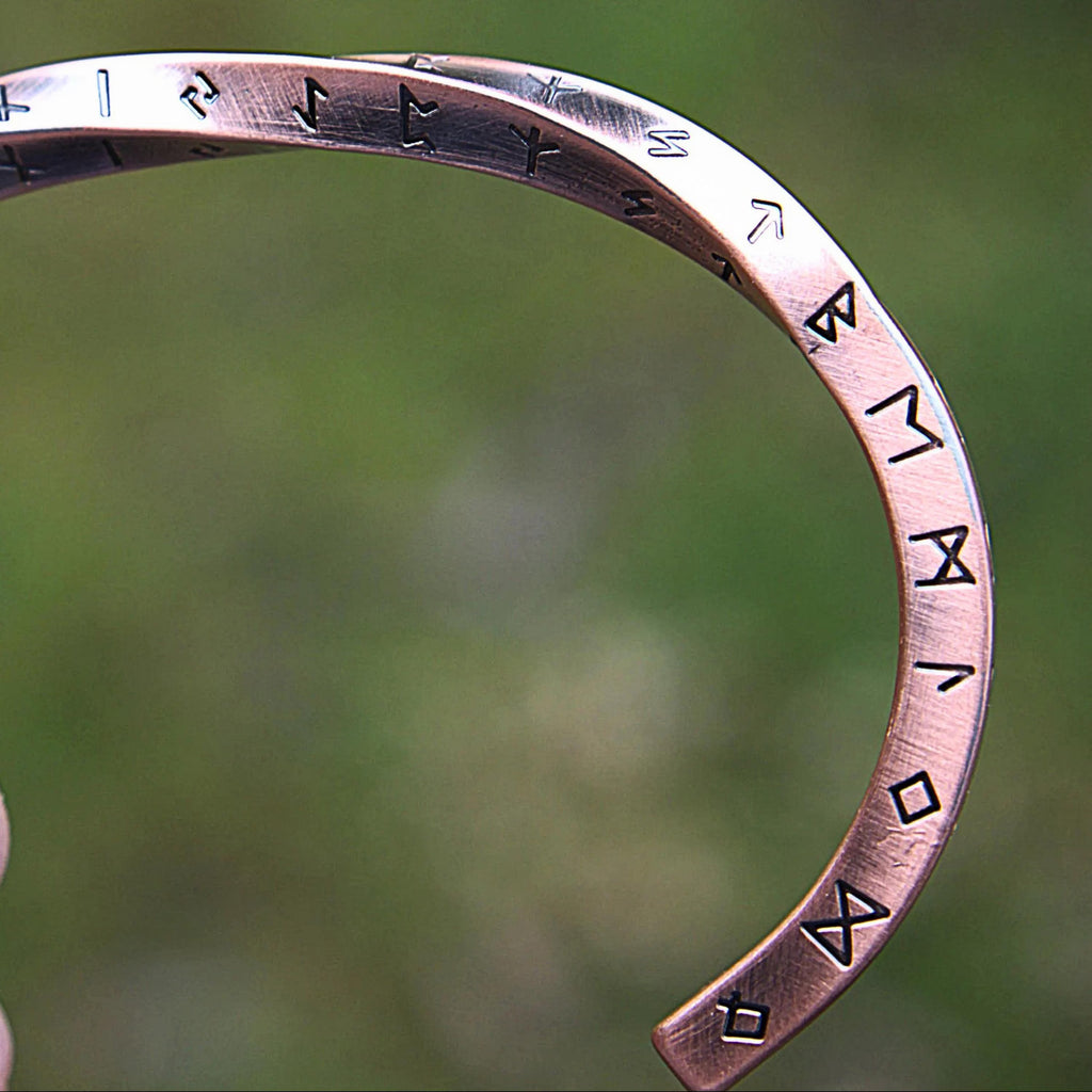 Viking Twist Cuff Bracelet: Stainless Steel, Copper Nordic Runes, Handmade Finish