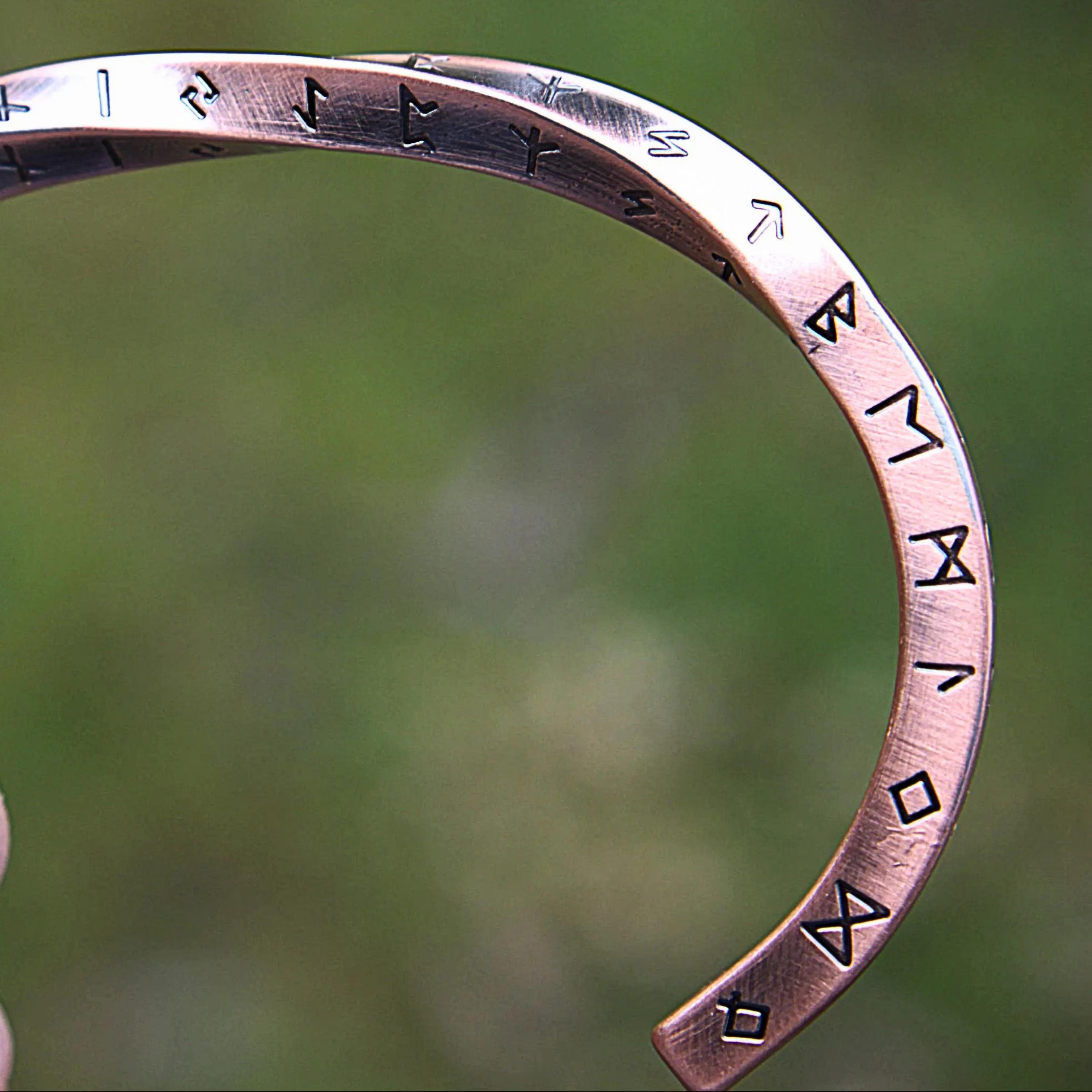 Viking Twist Cuff Bracelet: Stainless Steel, Copper Nordic Runes, Handmade Finish