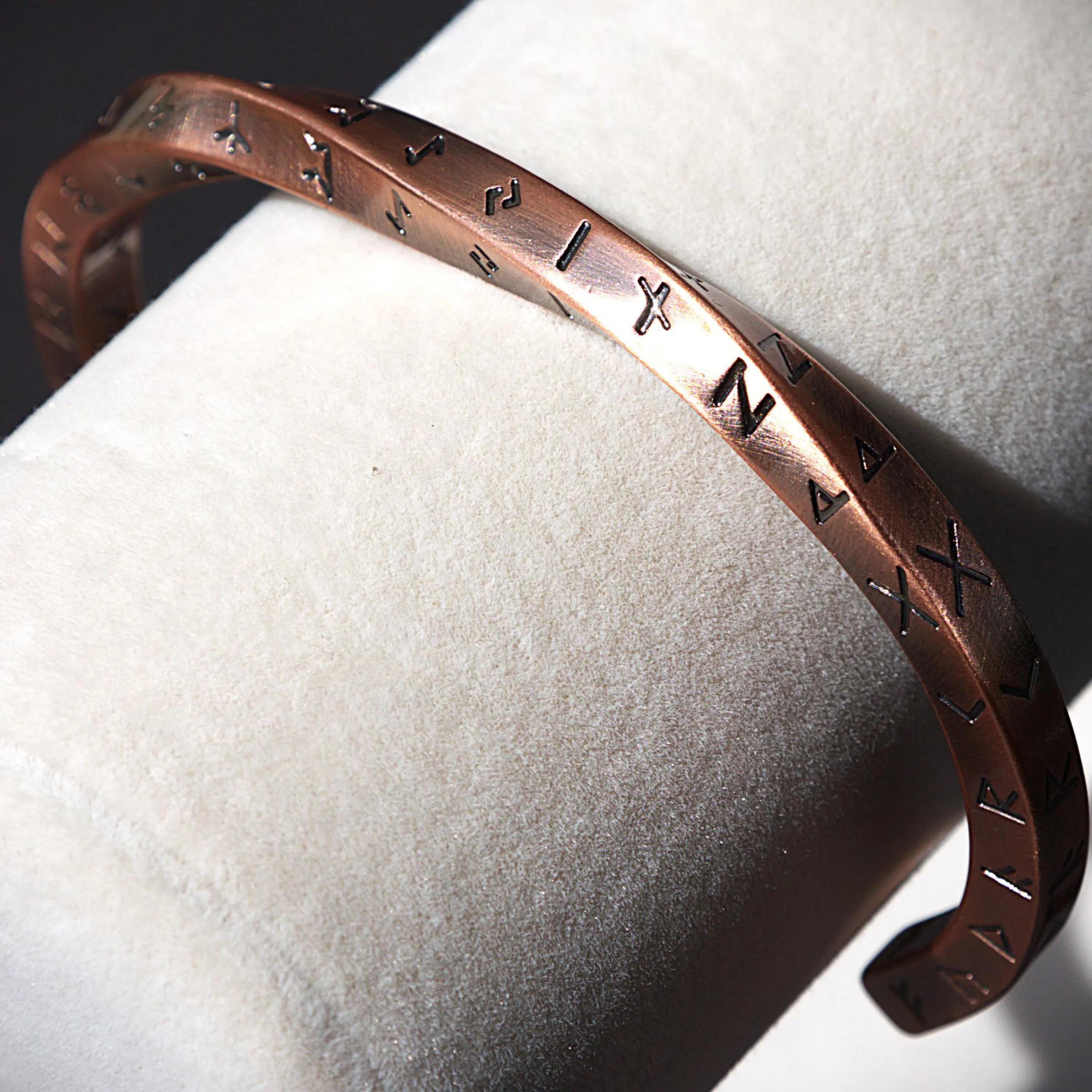Viking Twist Cuff Bracelet: Stainless Steel, Copper Nordic Runes, Handmade Finish