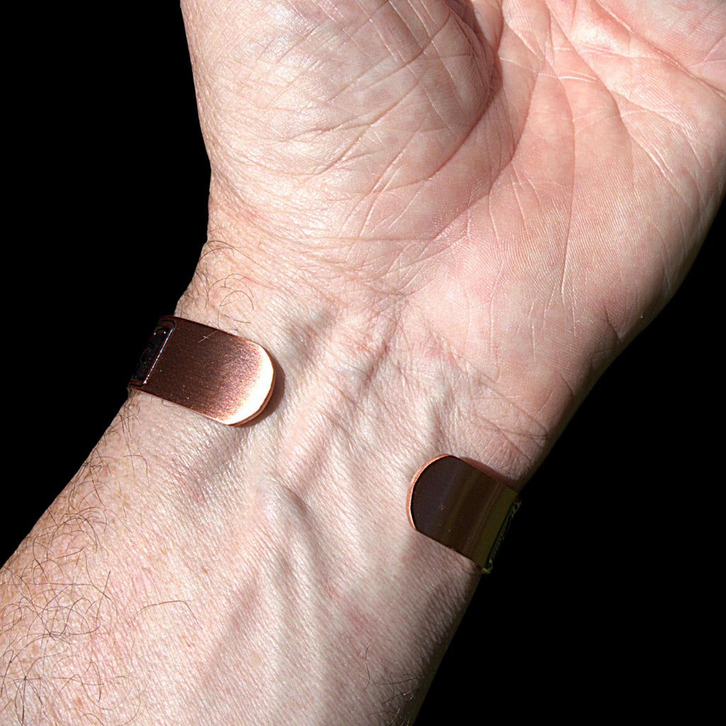 Handcrafted Magnetic Copper Cuff Bracelet, Whispering Vines, Cubic Zirconia Accents