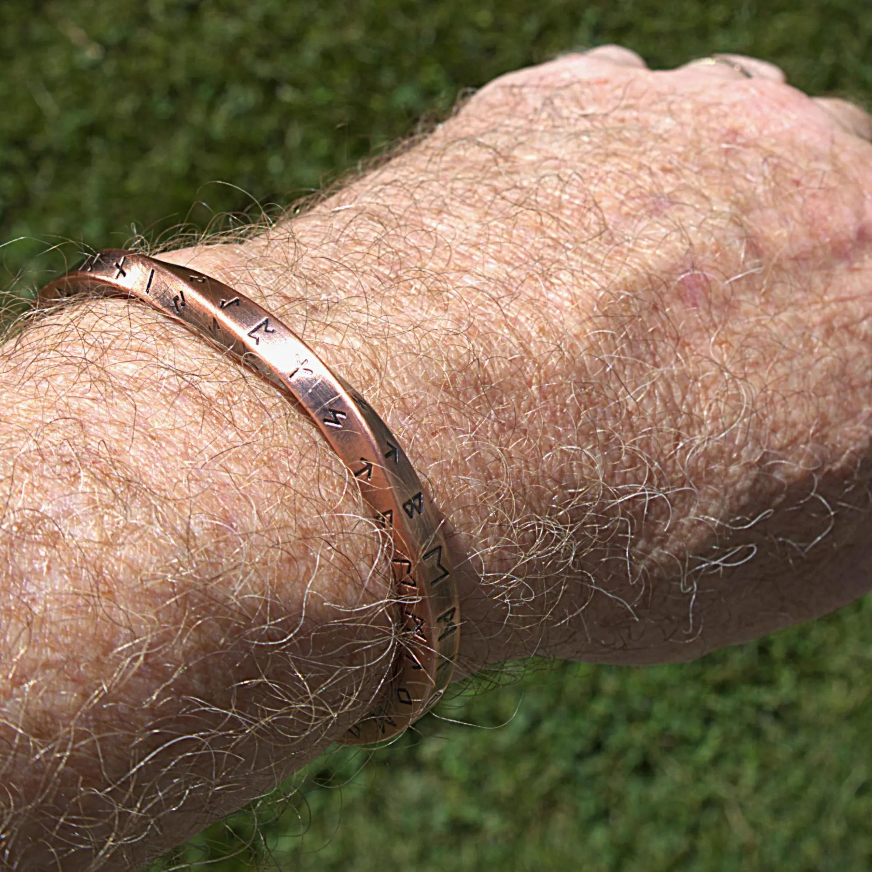 Viking Twist Cuff Bracelet: Stainless Steel, Copper Nordic Runes, Handmade Finish