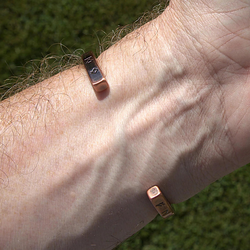Viking Twist Cuff Bracelet: Stainless Steel, Copper Nordic Runes, Handmade Finish
