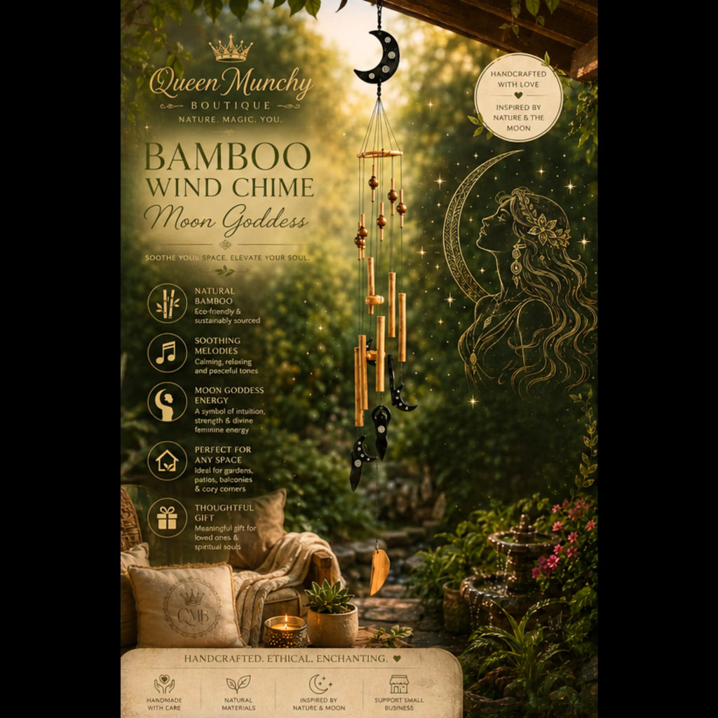 Handcrafted Bamboo Moon Goddess Wind Chime | Celestial Garden Decor | Boho Hanging Art
