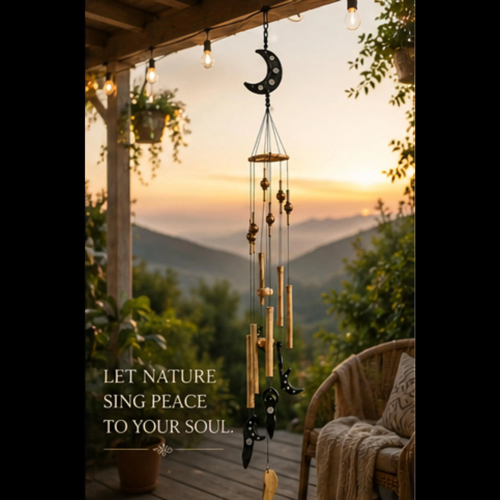 Handcrafted Bamboo Moon Goddess Wind Chime | Celestial Garden Decor | Boho Hanging Art