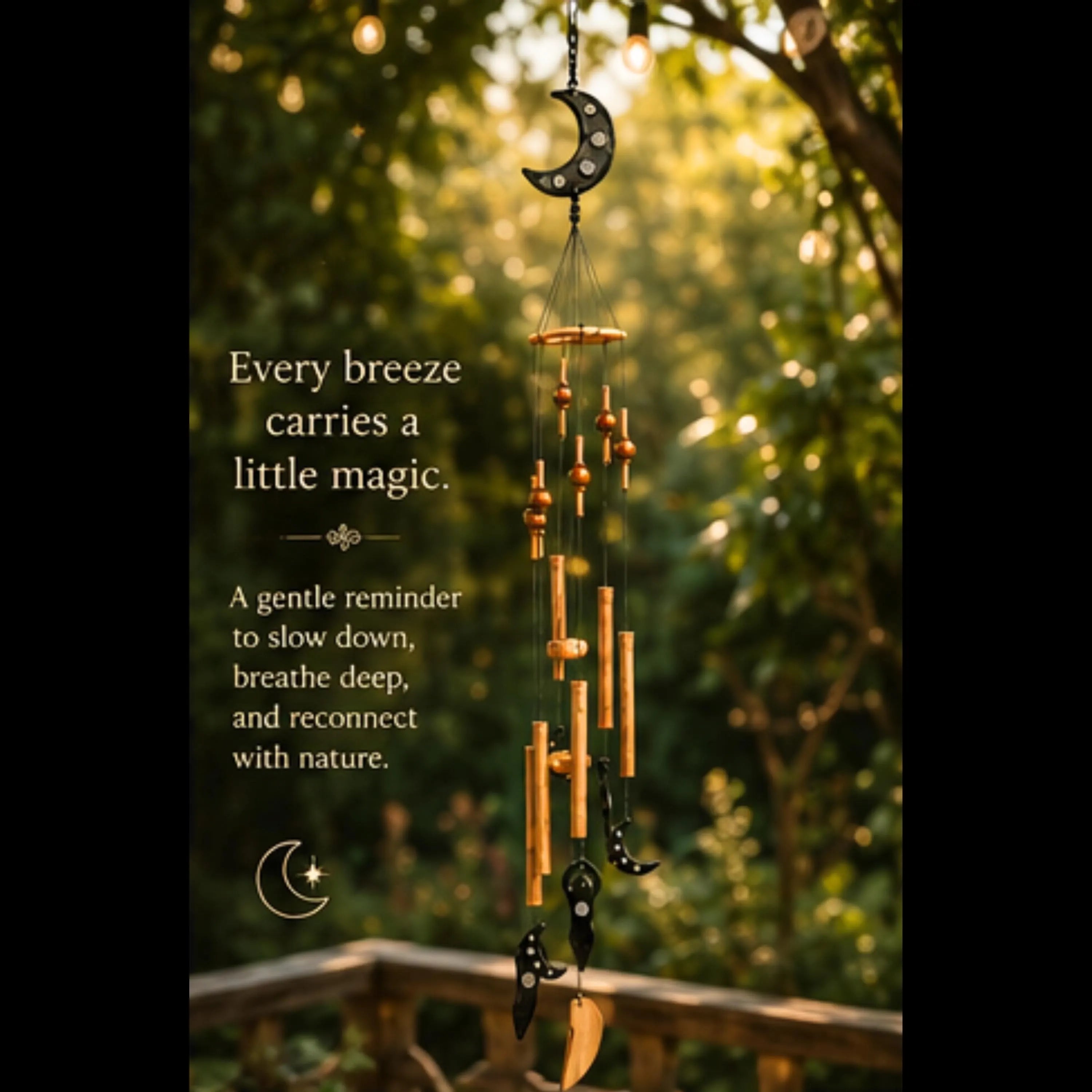 Handcrafted Bamboo Moon Goddess Wind Chime | Celestial Garden Decor | Boho Hanging Art