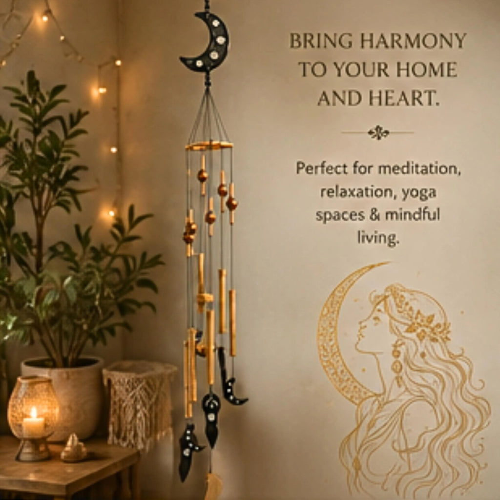 Handcrafted Bamboo Moon Goddess Wind Chime | Celestial Garden Decor | Boho Hanging Art