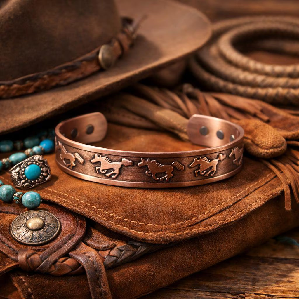 Copper Running Horse Cuff Bracelet | Western Equestrian Magnetic Jewelry