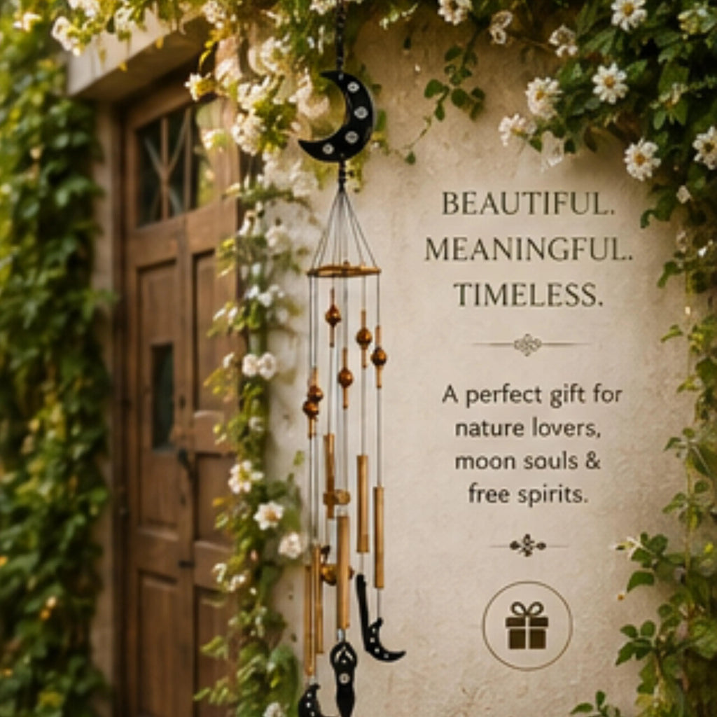 Handcrafted Bamboo Moon Goddess Wind Chime | Celestial Garden Decor | Boho Hanging Art