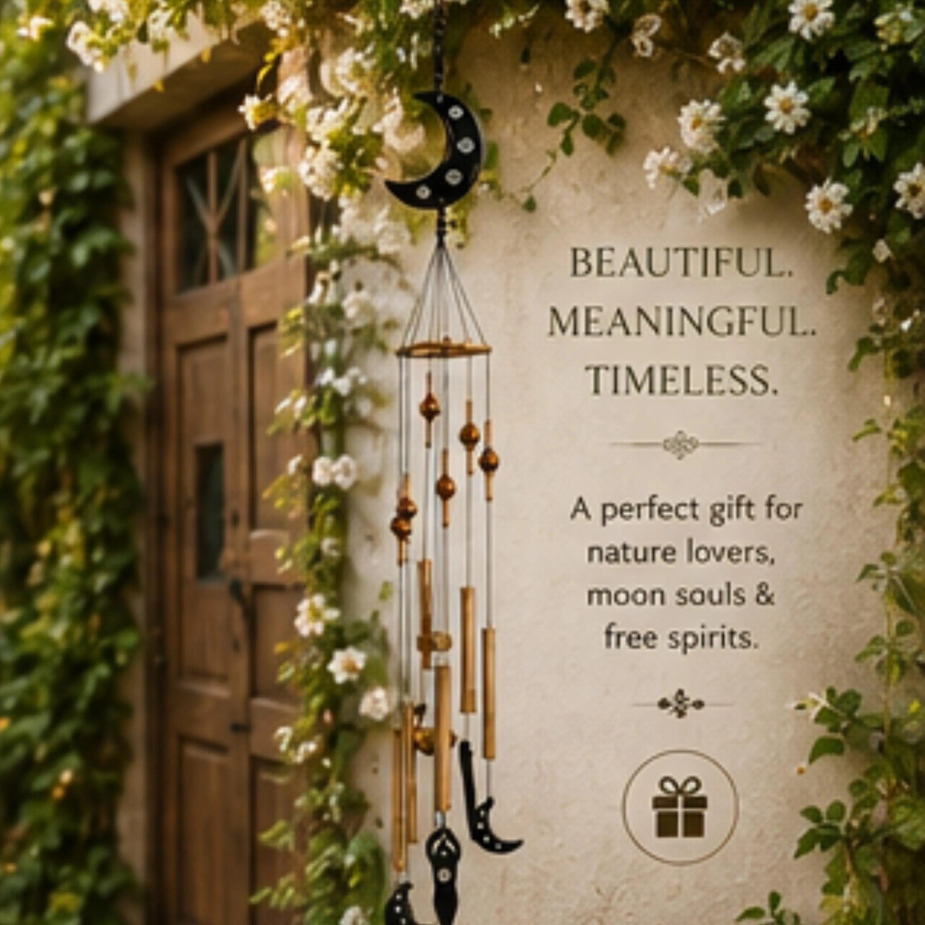 Handcrafted Bamboo Moon Goddess Wind Chime | Celestial Garden Decor | Boho Hanging Art