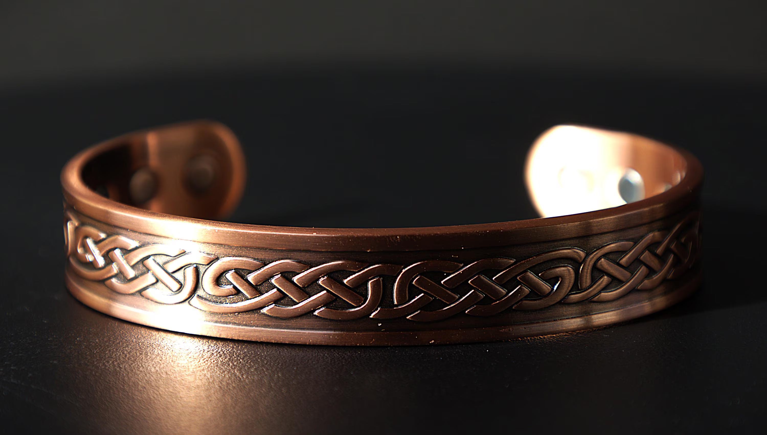 Celtic Knot Copper Cuff Bracelet: Handmade Antique Finish Magnetic Therapy