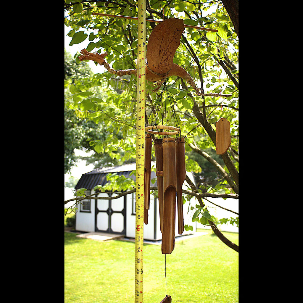 Handcrafted Animated Dragon Bamboo Wind Chime, Rustic Fantasy Garden Decor