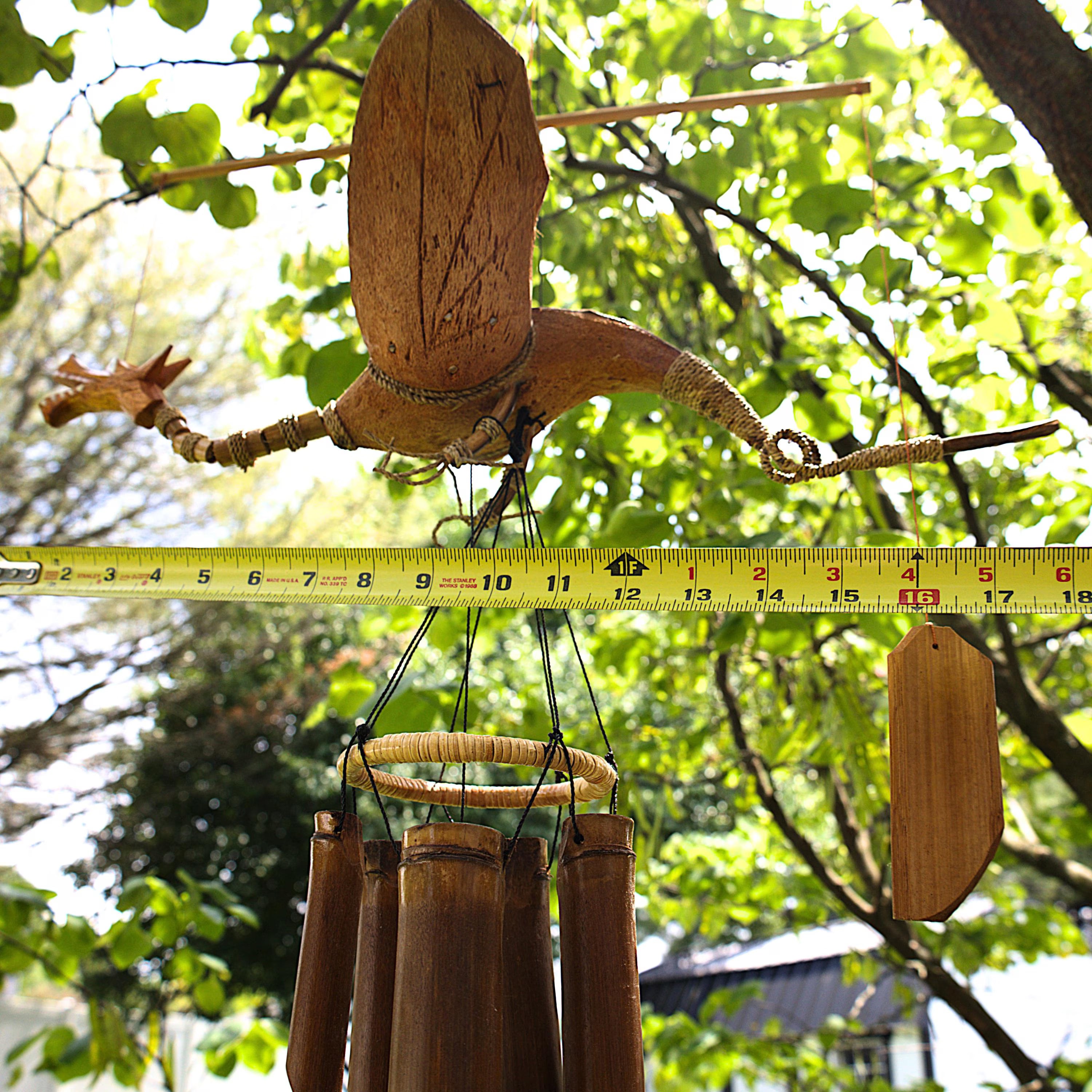 Handcrafted Animated Dragon Bamboo Wind Chime, Rustic Fantasy Garden Decor