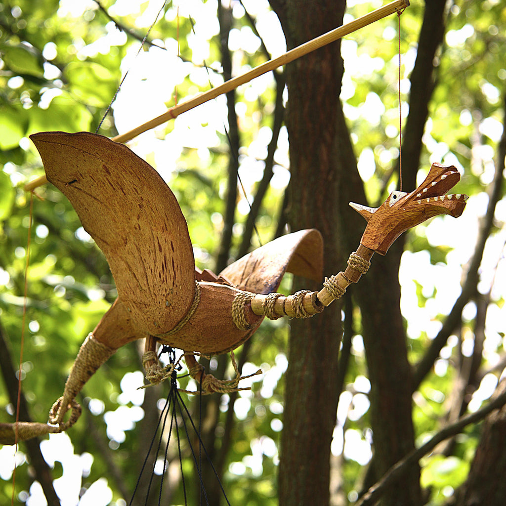Handcrafted Animated Dragon Bamboo Wind Chime, Rustic Fantasy Garden Decor